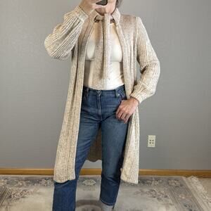 Express Vintage Womens Chunky Ribbed Knit Duster Cardigan Sweater Jacket Size M